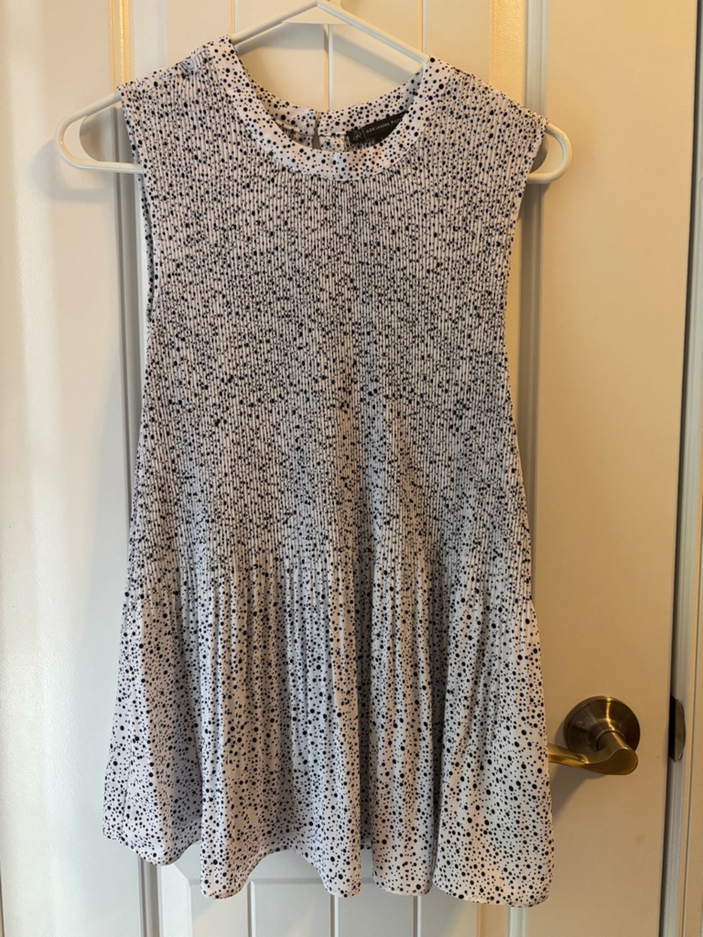 Adrianna Papell Black and White Pleated Dot Blouse